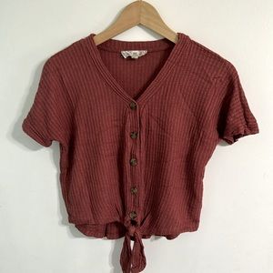 burgundy shirt